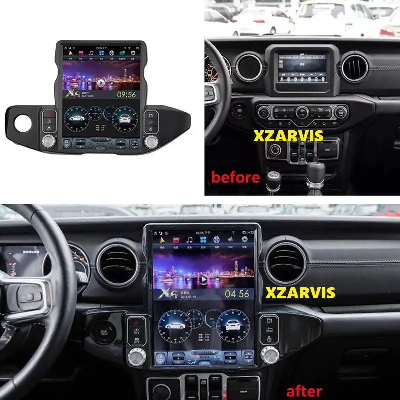 AFTERMARKET TESLA STYLE TOUCH SCREEN UPGRADE FOR JEEP WRANGLER 2018 2019 2020 2021 13.3 INCH BIG SCREEN CAR RADIO REPLACEMENT WIRELESS APPLE CARPLAY